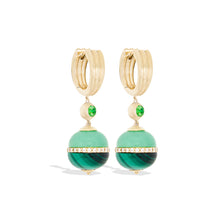 Load image into Gallery viewer, Revel Inlay Bobble Earring - Malachite, Chrysoprase, Tsavorite &amp; Diamond
