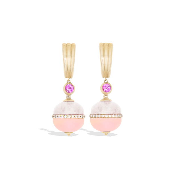 Revel Inlay Bobble Earring - Rainbow Moonstone, Pink Opal, Pink Sapphire & Diamond