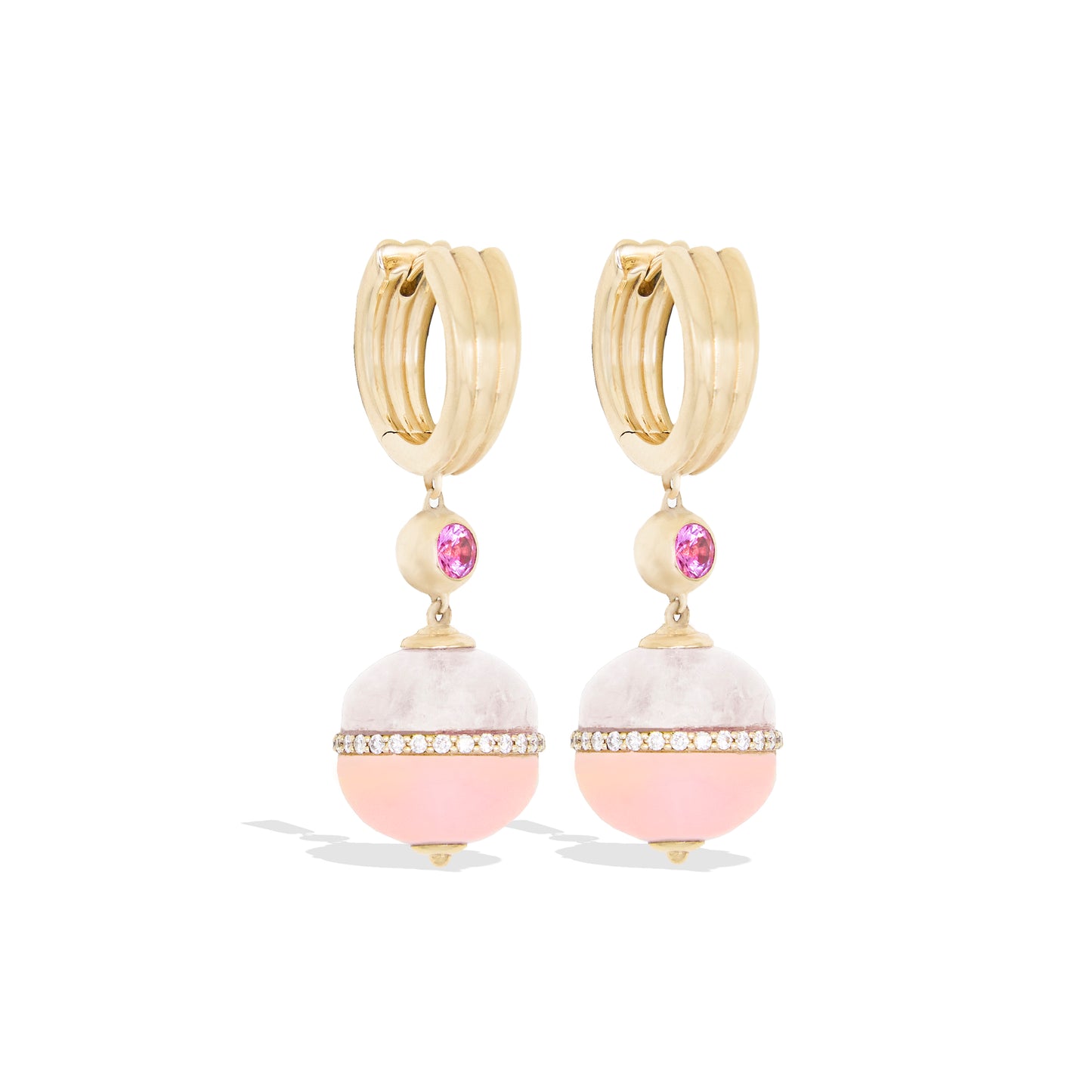 Revel Inlay Bobble Earring - Rainbow Moonstone, Pink Opal, Pink Sapphire & Diamond