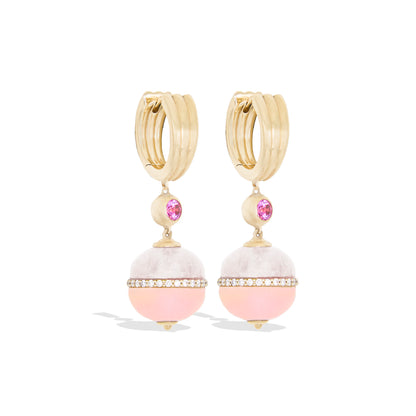 Revel Inlay Bobble Earring - Rainbow Moonstone, Pink Opal, Pink Sapphire & Diamond