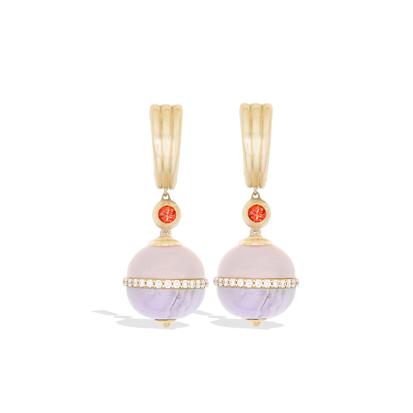 Revel Inlay Bobble Earring - Blue Lace Agate, Chalcedony, Sapphire & Diamond