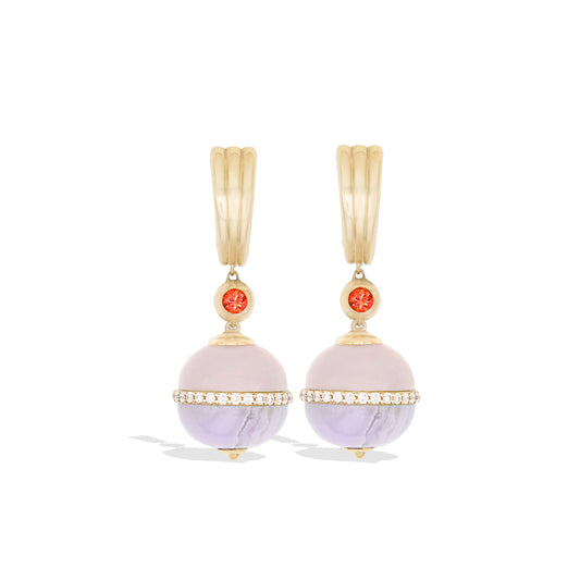 Revel Inlay Bobble Earring - Blue Lace Agate, Chalcedony, Sapphire & Diamond
