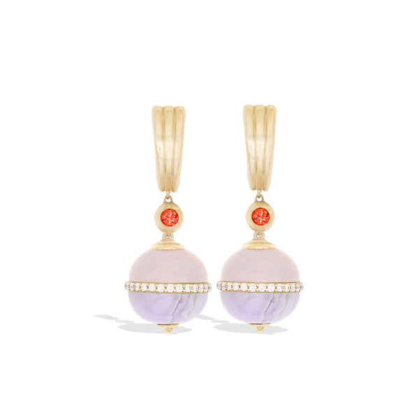 Revel Inlay Bobble Earring - Blue Lace Agate, Chalcedony, Sapphire & Diamond