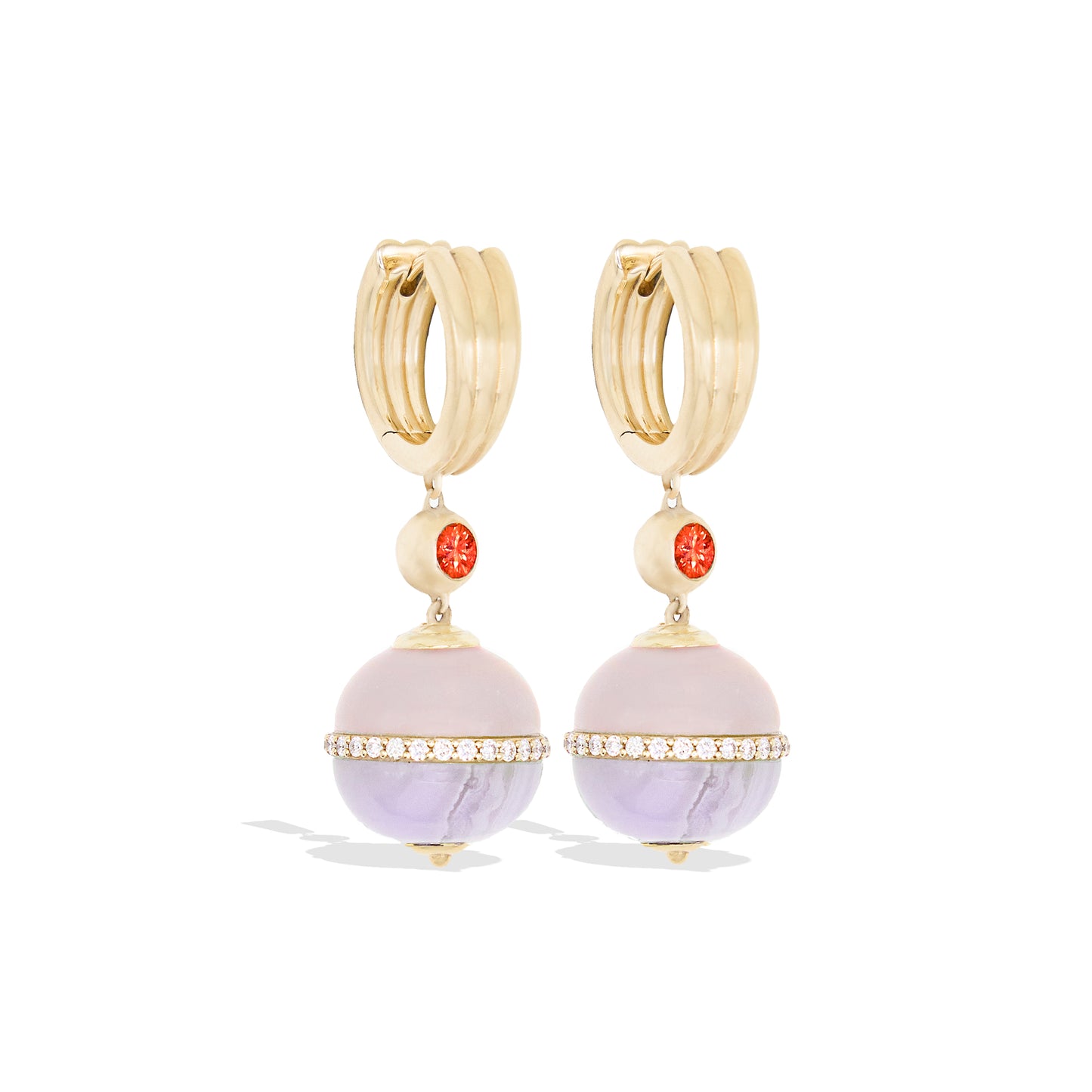 Revel Inlay Bobble Earring - Blue Lace Agate, Chalcedony, Sapphire & Diamond
