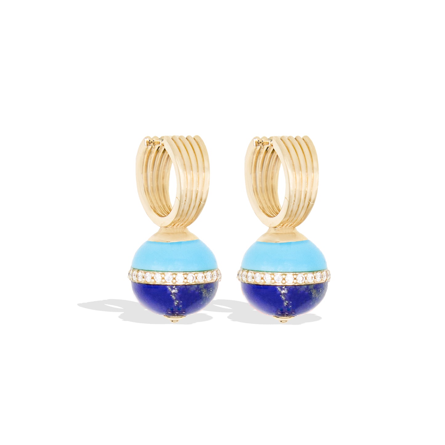Revel Inlay Bobble Huggie - Lapis, Turquoise & Diamond