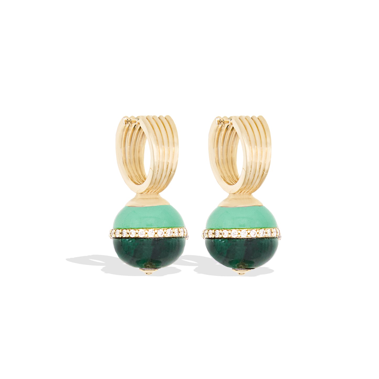 Revel Inlay Bobble Huggie - Malachite, Chrysoprase & Diamond