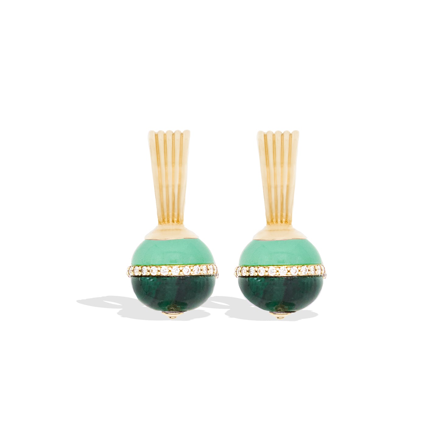 Revel Inlay Bobble Huggie - Malachite, Chrysoprase & Diamond