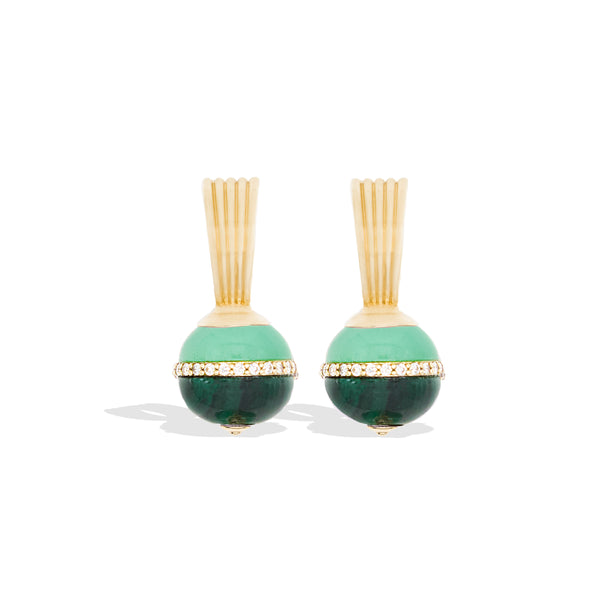 Revel Inlay Bobble Huggie - Malachite, Chrysoprase & Diamond