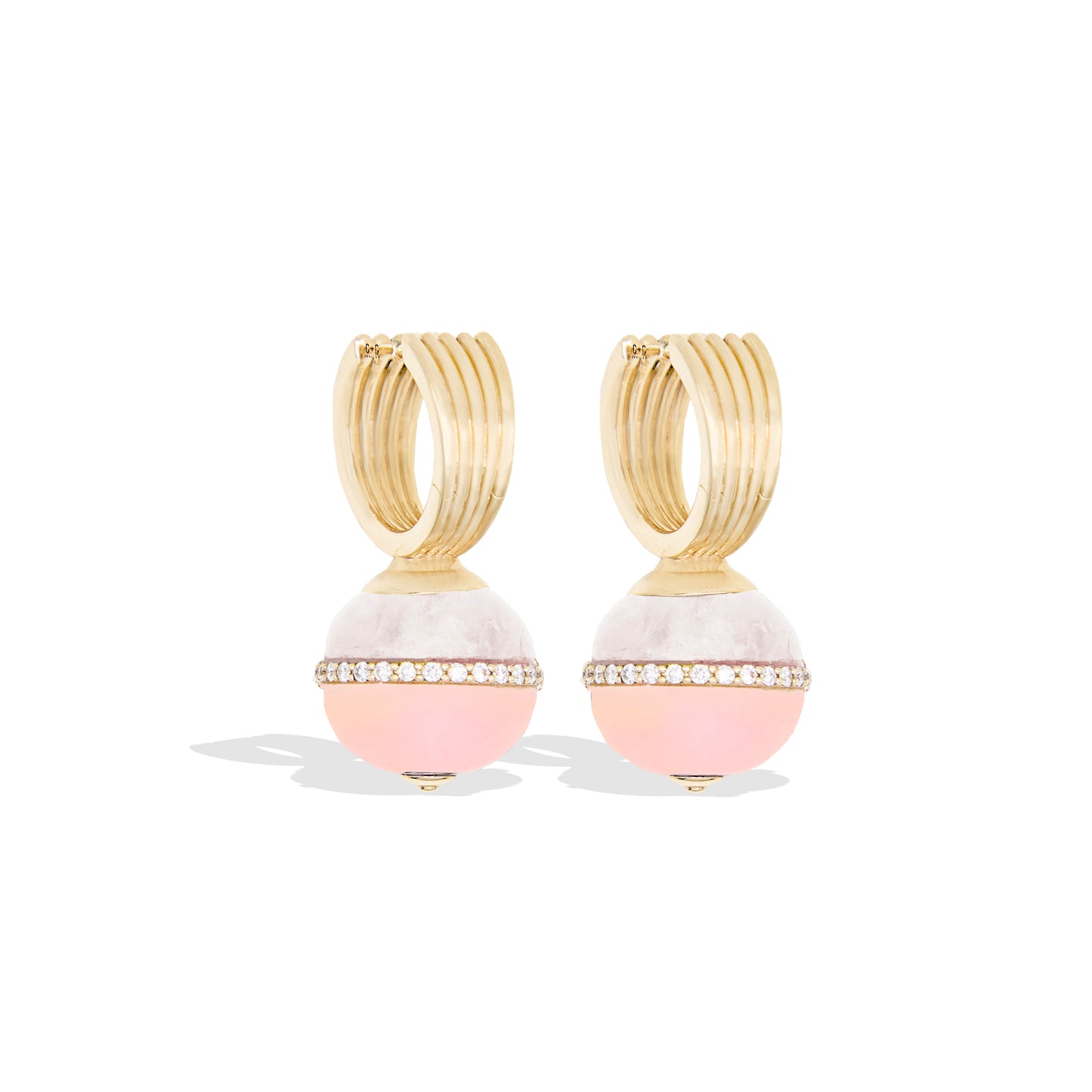 Revel Inlay Bobble Huggie - Rainbow Moonstone, Pink Opal & Diamond