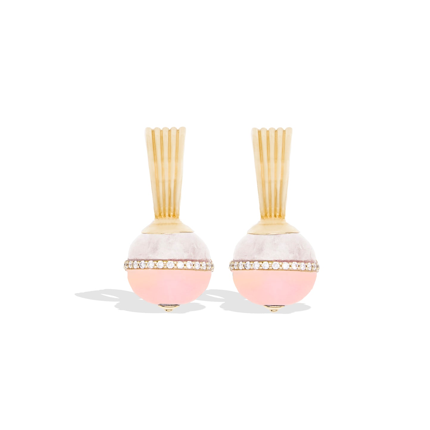 Revel Inlay Bobble Huggie - Rainbow Moonstone, Pink Opal & Diamond