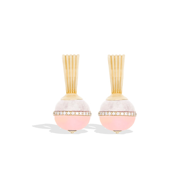 Revel Inlay Bobble Huggie - Rainbow Moonstone, Pink Opal & Diamond