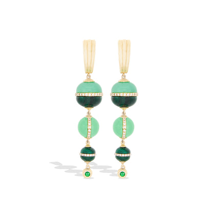Revel Inlay Bobble Chandelier Earring - Malachite, Chrysoprase, Tsavorite & Diamond