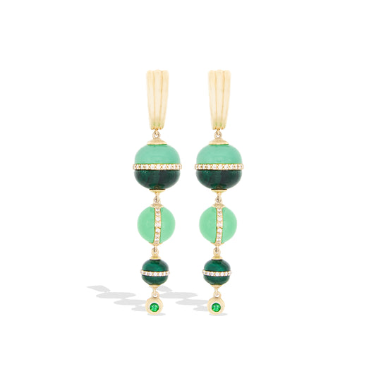 Revel Inlay Bobble Chandelier Earring - Malachite, Chrysoprase, Tsavorite & Diamond