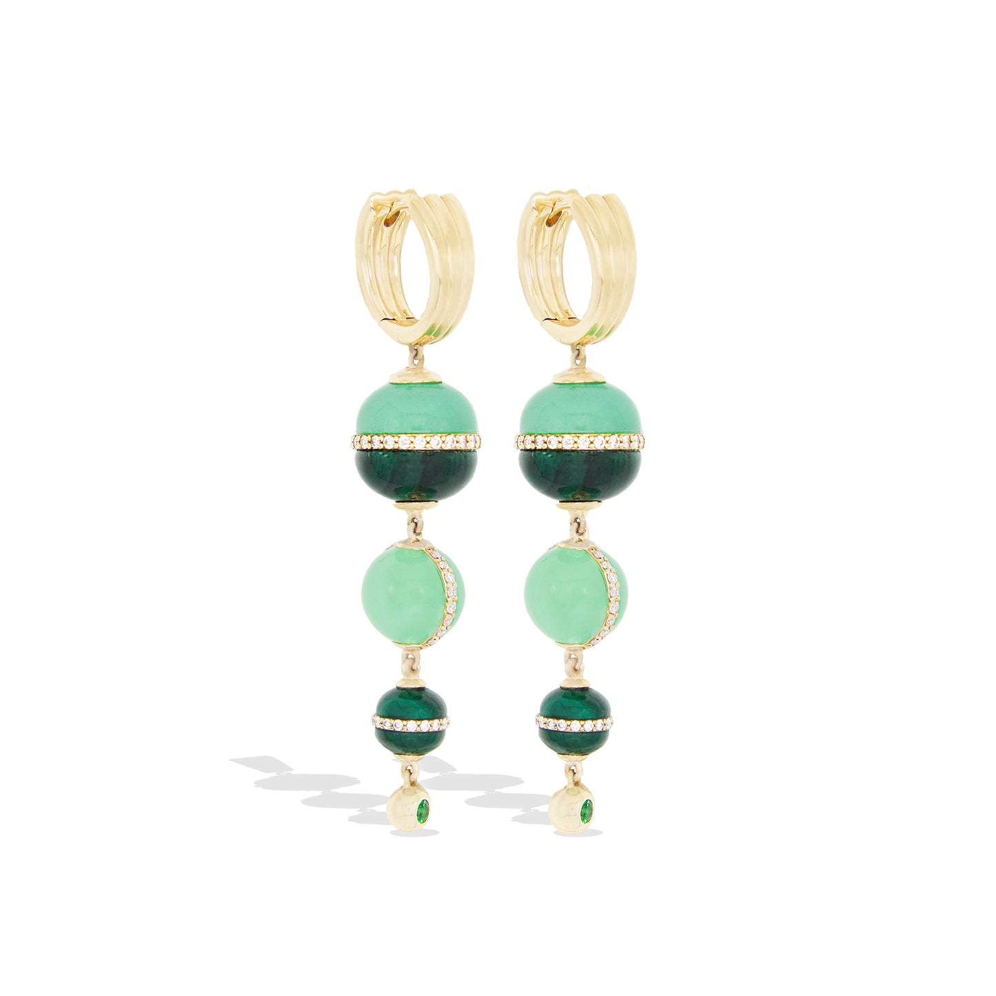Revel Inlay Bobble Chandelier Earring - Malachite, Chrysoprase, Tsavorite & Diamond