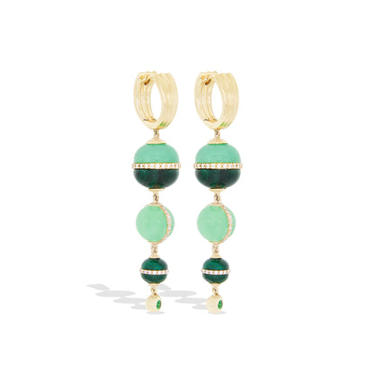 Revel Inlay Bobble Chandelier Earring - Malachite, Chrysoprase, Tsavorite & Diamond