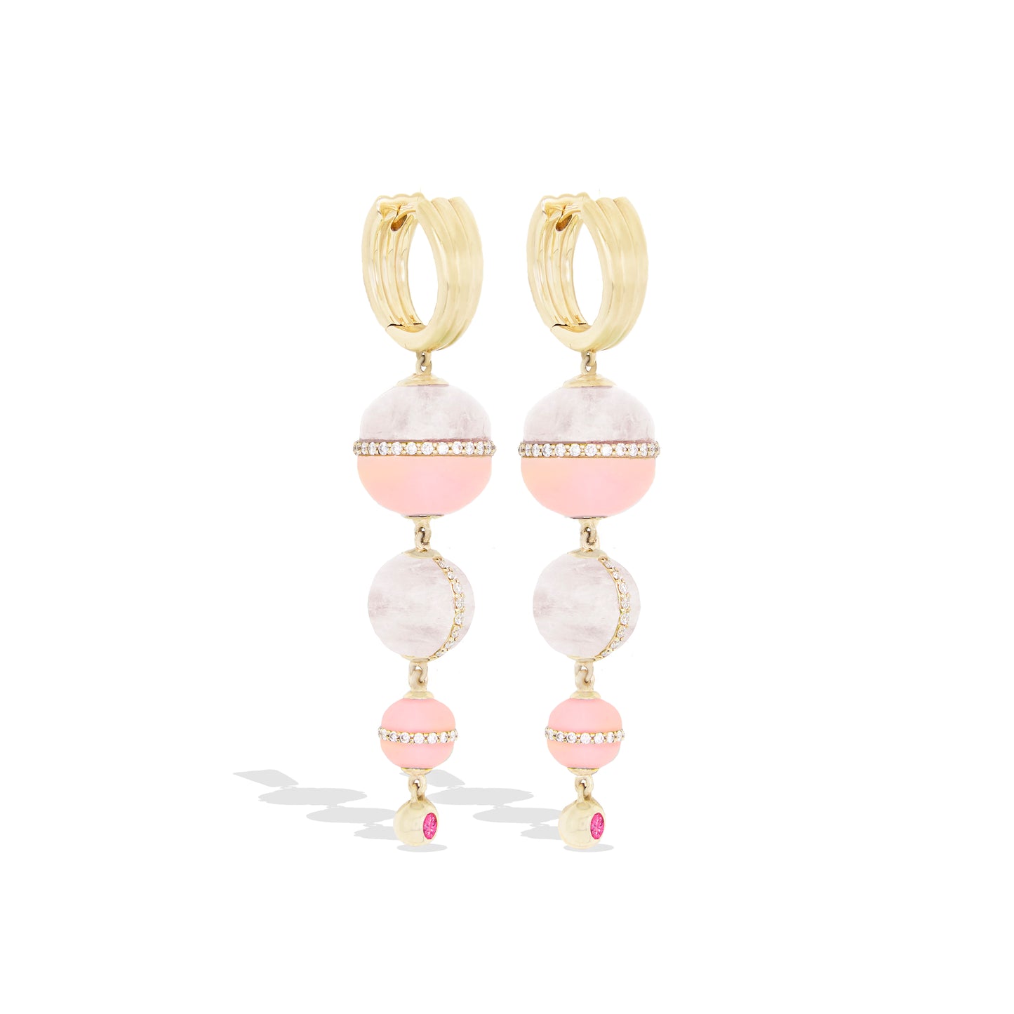 Revel Inlay Bobble Chandelier Earring - Rainbow Moonstone, Pink Opal, Pink Sapphire & Diamond