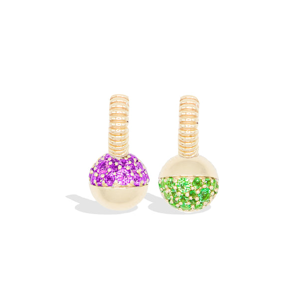 Revel Mini Bobble Huggie - Tsavorite & Rhodolite Garnet
