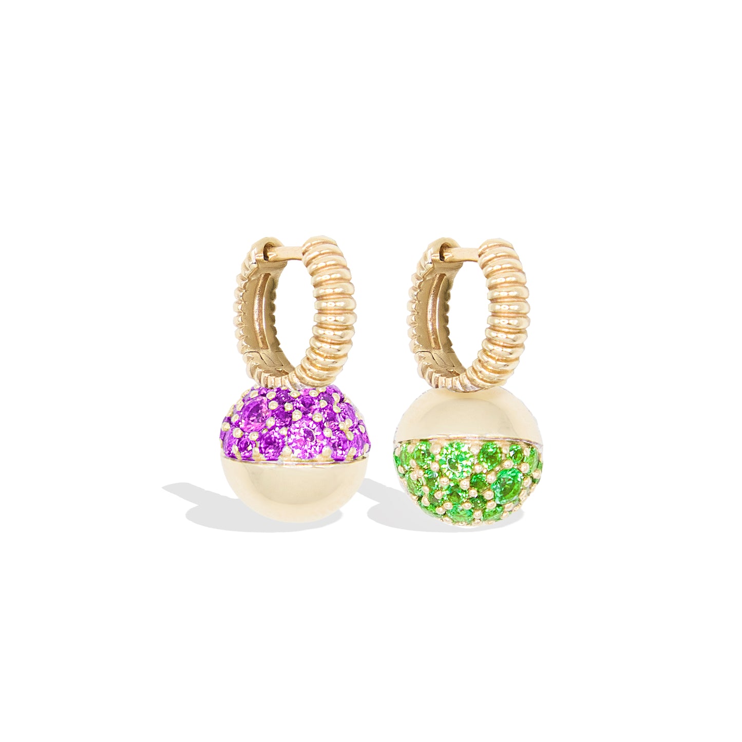 Revel Mini Bobble Huggie - Tsavorite & Rhodolite Garnet