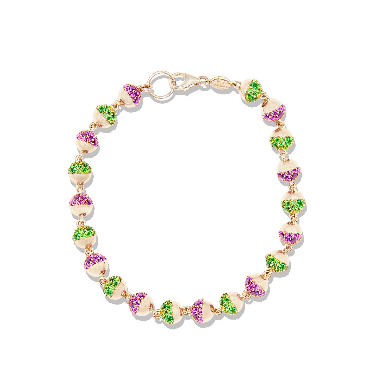 Revel Small Pave Bead Bracelet - Tsavorite & Rhodolite Garnet