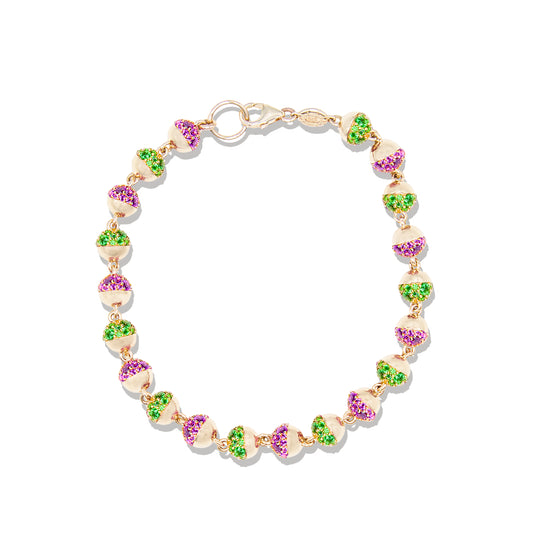 Revel Small Pave Bead Bracelet - Tsavorite & Rhodolite Garnet