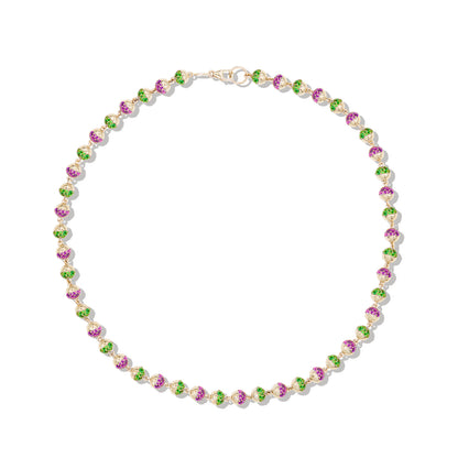 Revel Small Pave Bead Necklace - Tsavorite & Rhodolite Garnet