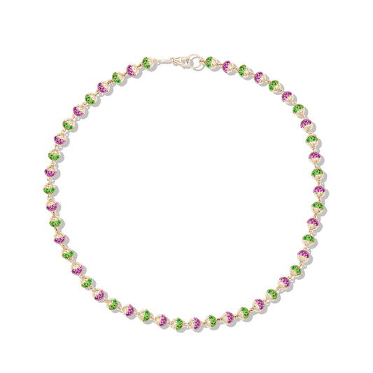 Revel Small Pave Bead Necklace - Tsavorite & Rhodolite Garnet