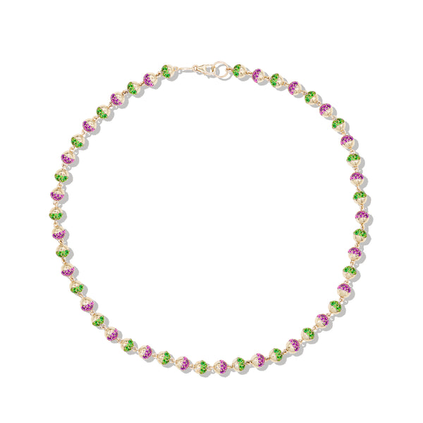 Revel Small Pave Bead Necklace - Tsavorite & Rhodolite Garnet