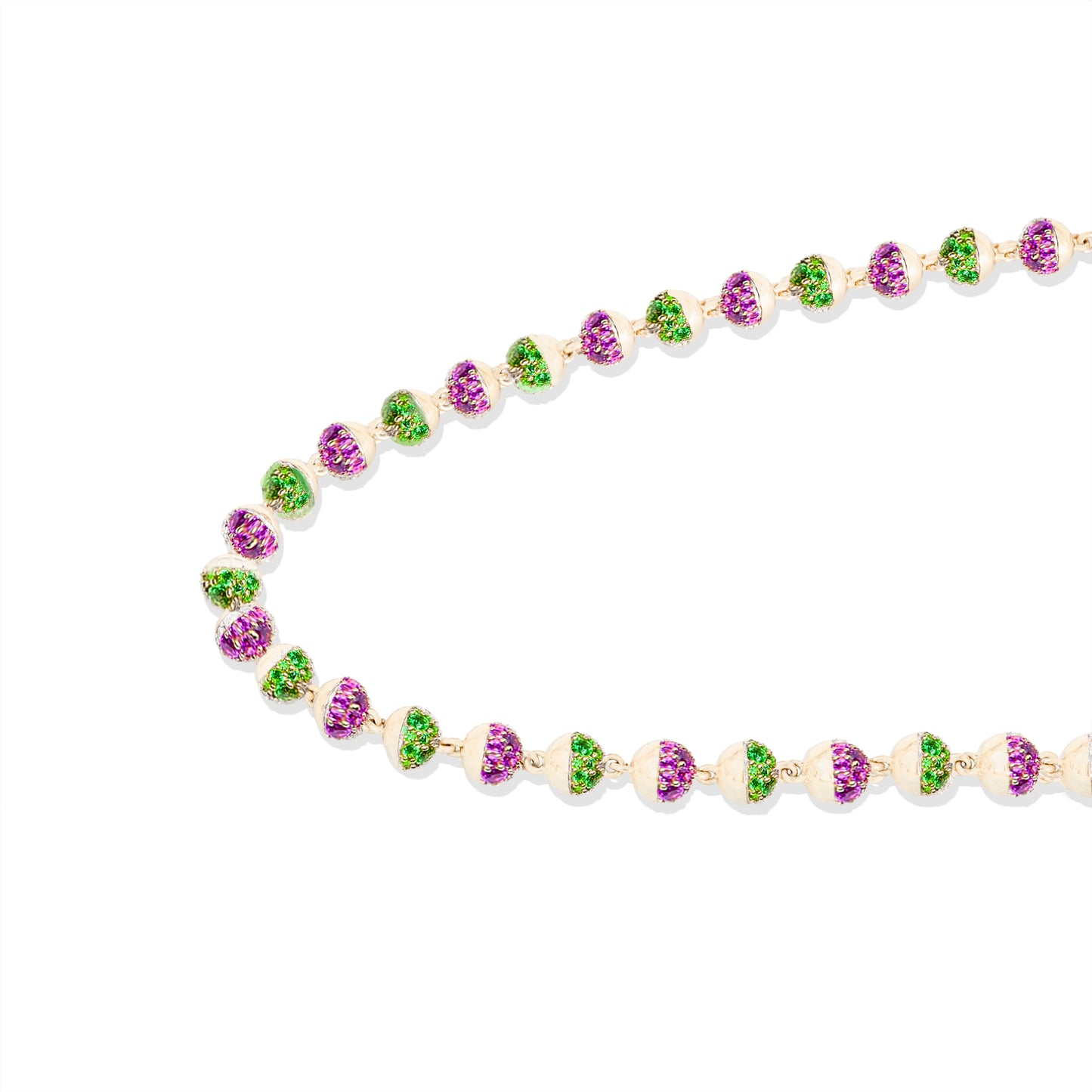 Revel Small Pave Bead Necklace - Tsavorite & Rhodolite Garnet