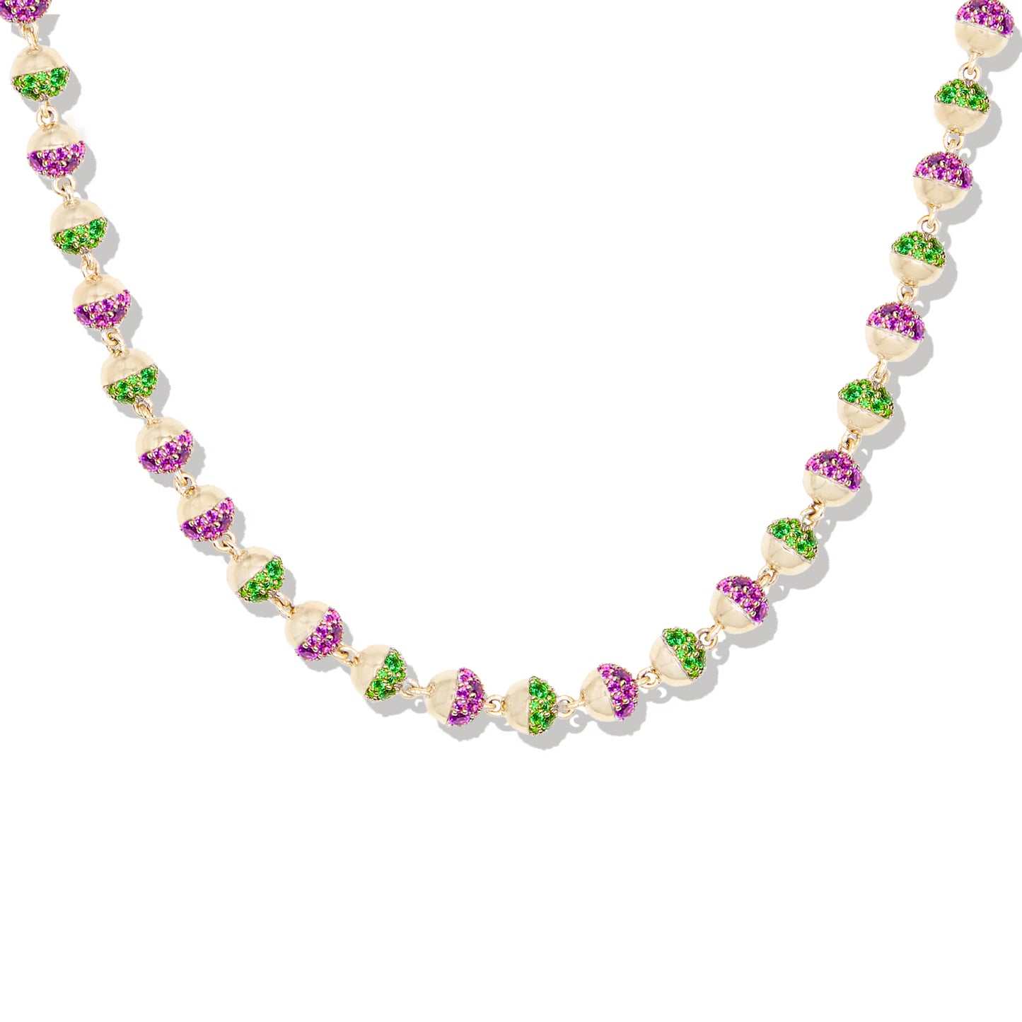 Revel Small Pave Bead Necklace - Tsavorite & Rhodolite Garnet