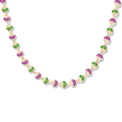 Revel Small Pave Bead Necklace - Tsavorite & Rhodolite Garnet