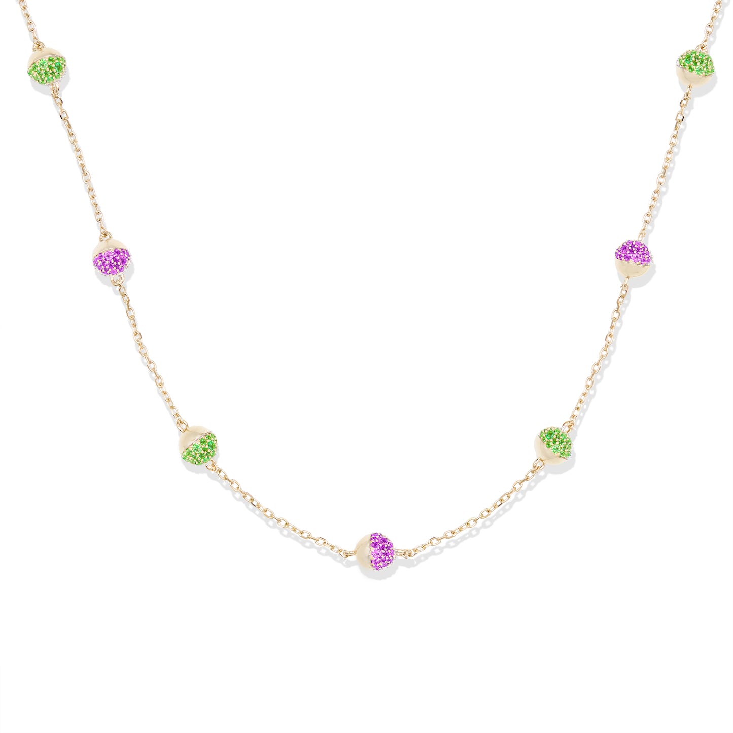 Revel Bead Station Necklace - Tsavorite & Rhodolite Garnet