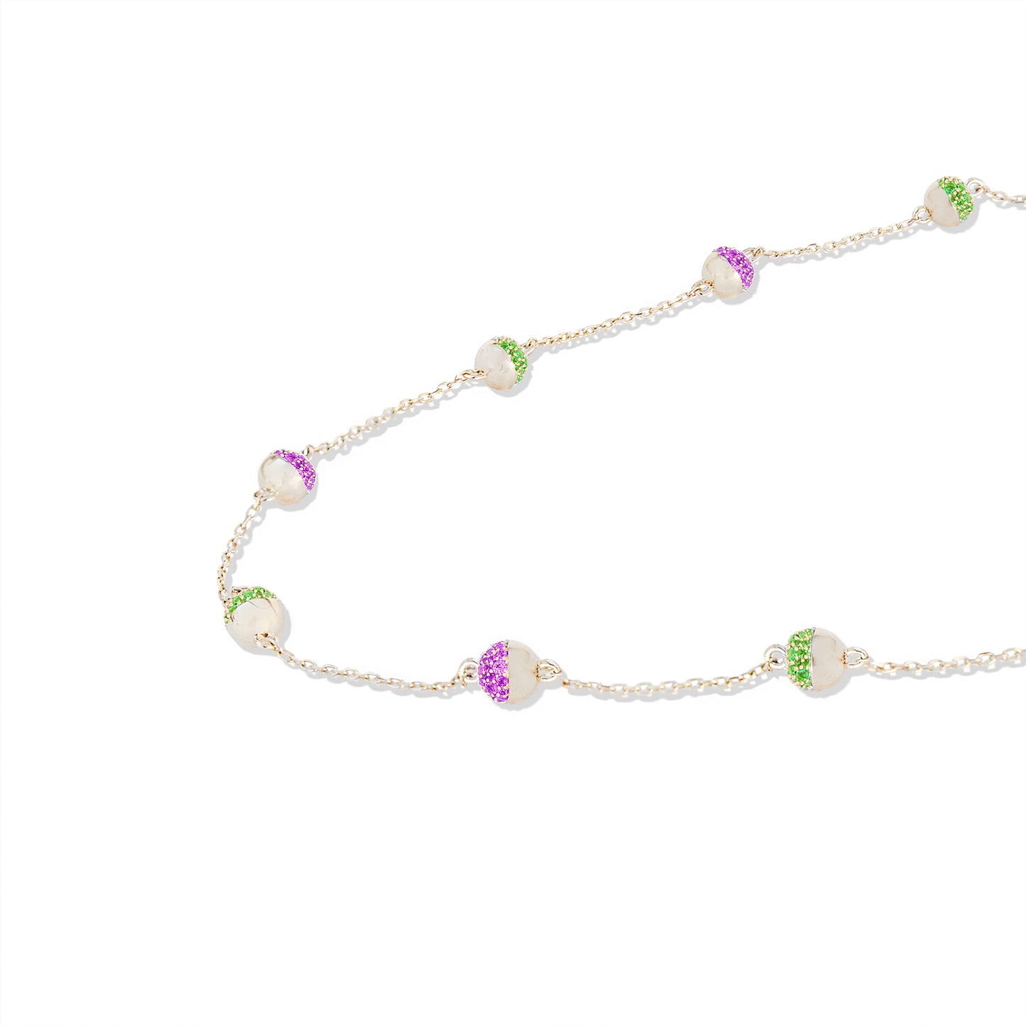 Revel Bead Station Necklace - Tsavorite & Rhodolite Garnet