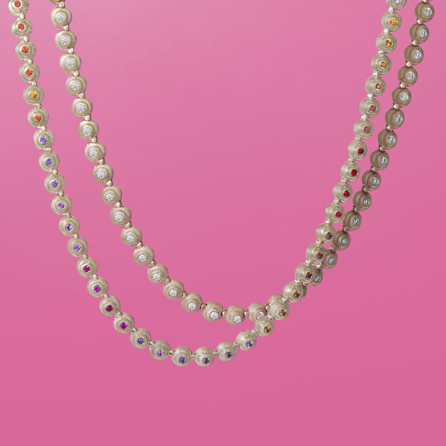 Evolve Link Necklace - Pink & Orange Sapphire