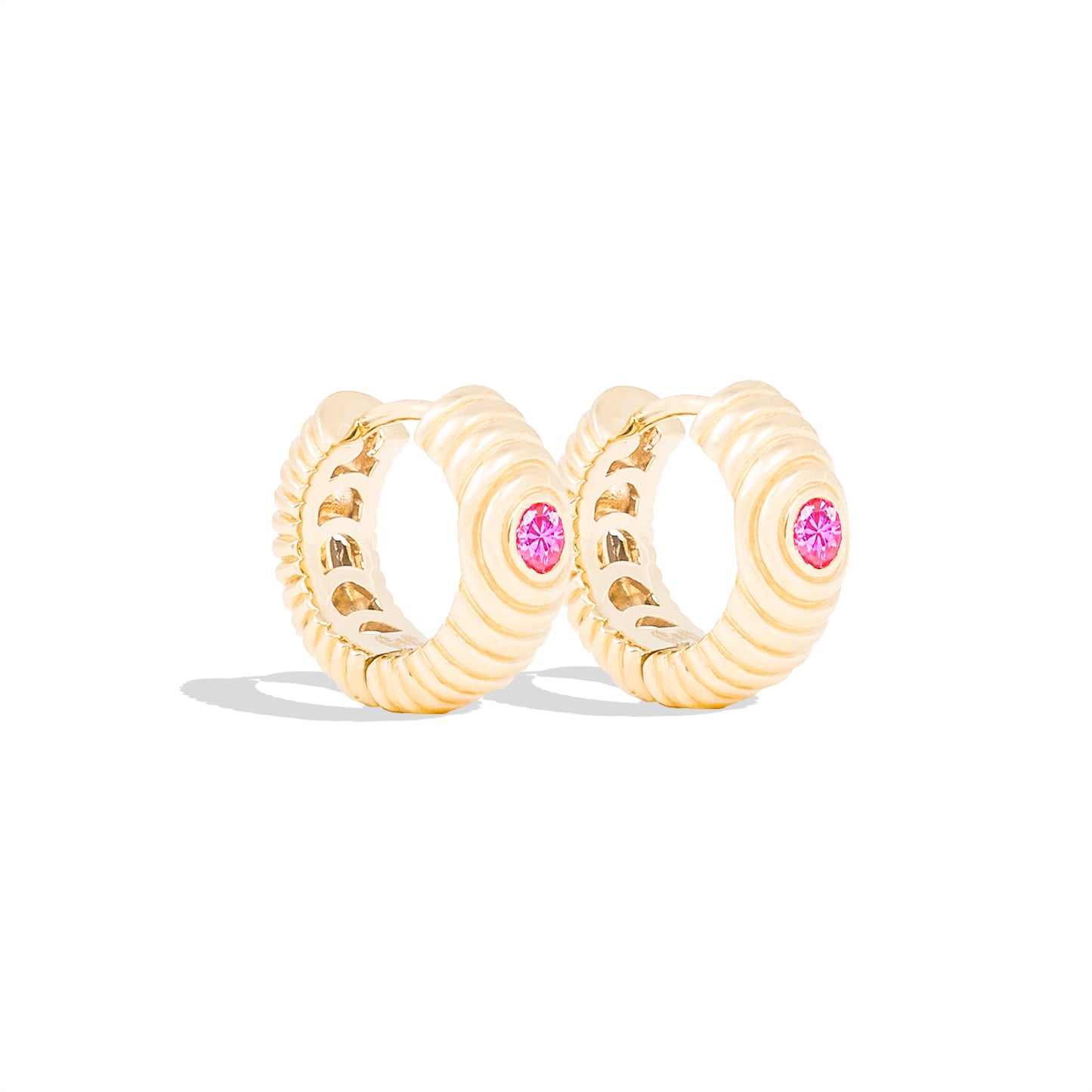 Revel Ribbed Huggie - Pink Sapphire