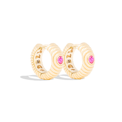 Revel Ribbed Huggie - Pink Sapphire