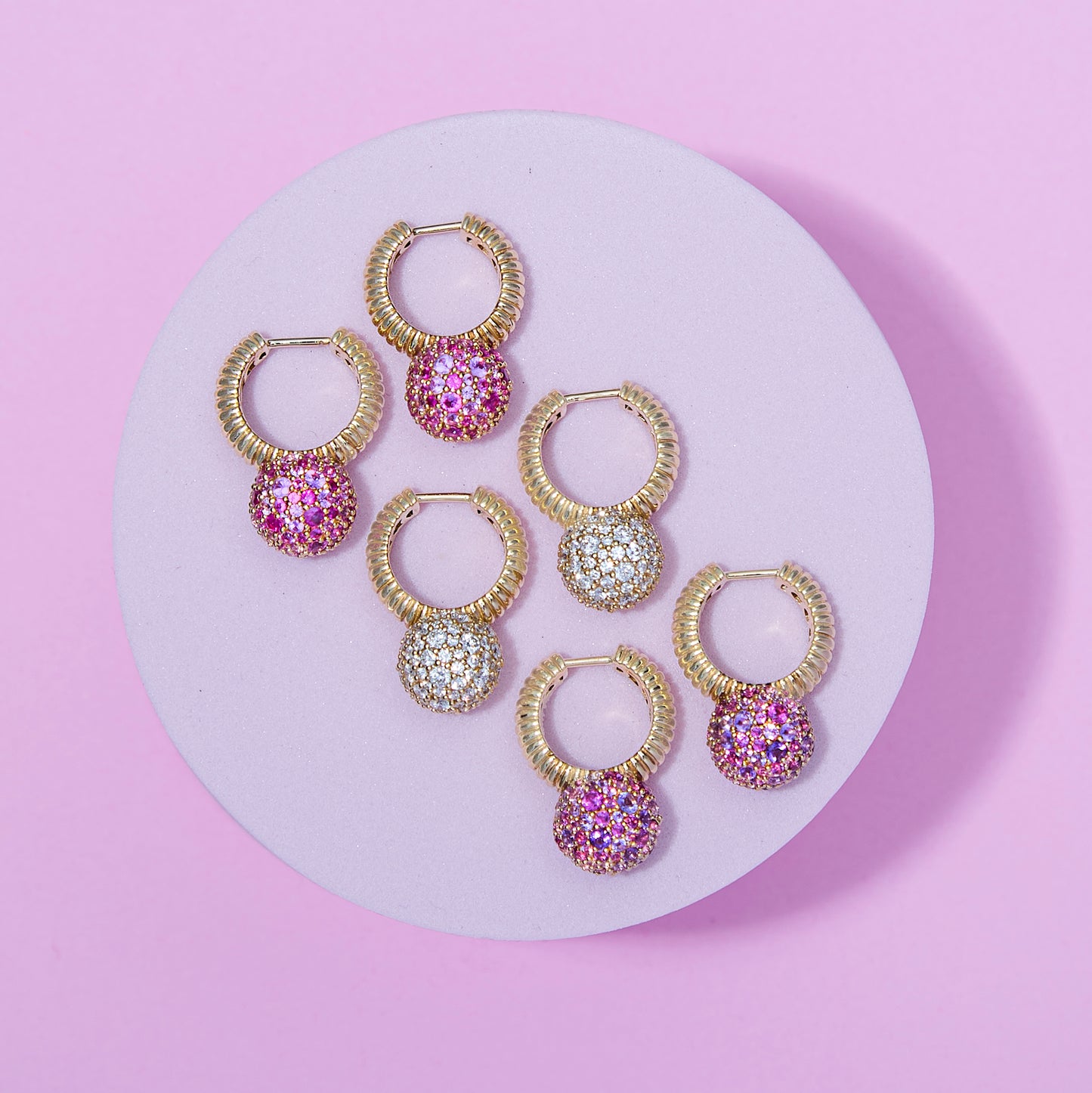 Revel Bobble Huggie - Rhodolite Garnet, Pink Sapphire & Amethyst