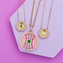Load image into Gallery viewer, Revel Large Dimensional Pendant - Tsavorite, Amethyst, Rhodolite Garnet &amp; Pink Sapphire
