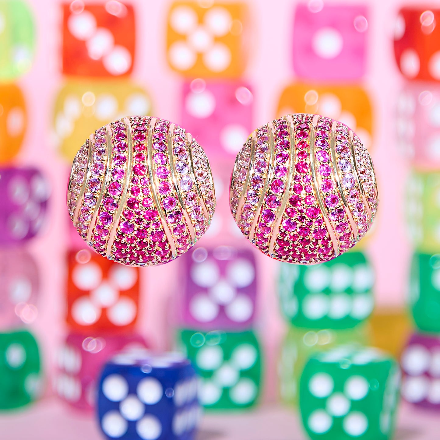 Revel Large Bead Huggie - Ruby & Pink Sapphire