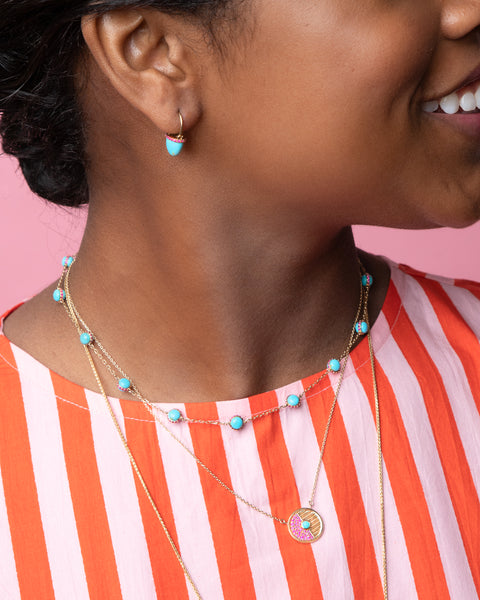 Found Small Disk Pendant Necklace - Pink Sapphire & Turquoise