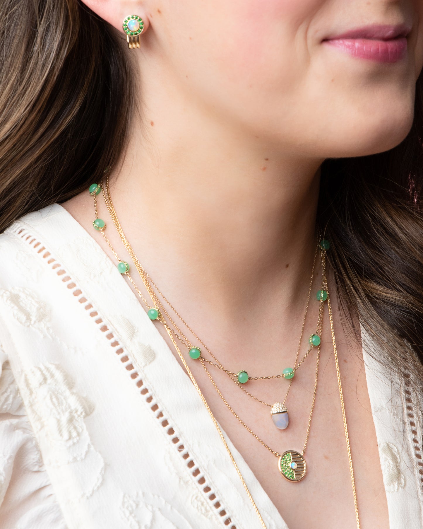 Found Cabochon Station Necklace - Pink Sapphire & Opal