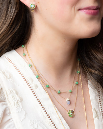 Found Cabochon Station Necklace - Pink Sapphire & Opal
