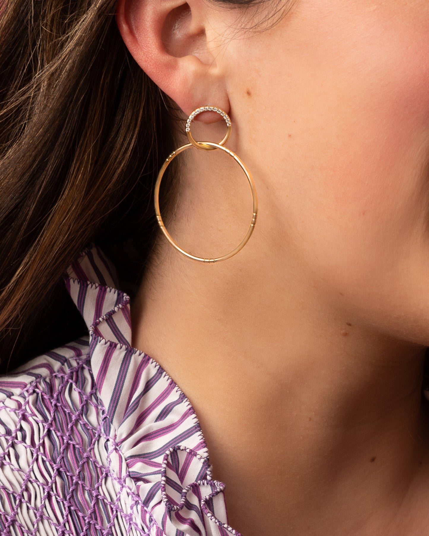 Crew Half Moon Double Hoop Earrings - Tsavorite & Diamond