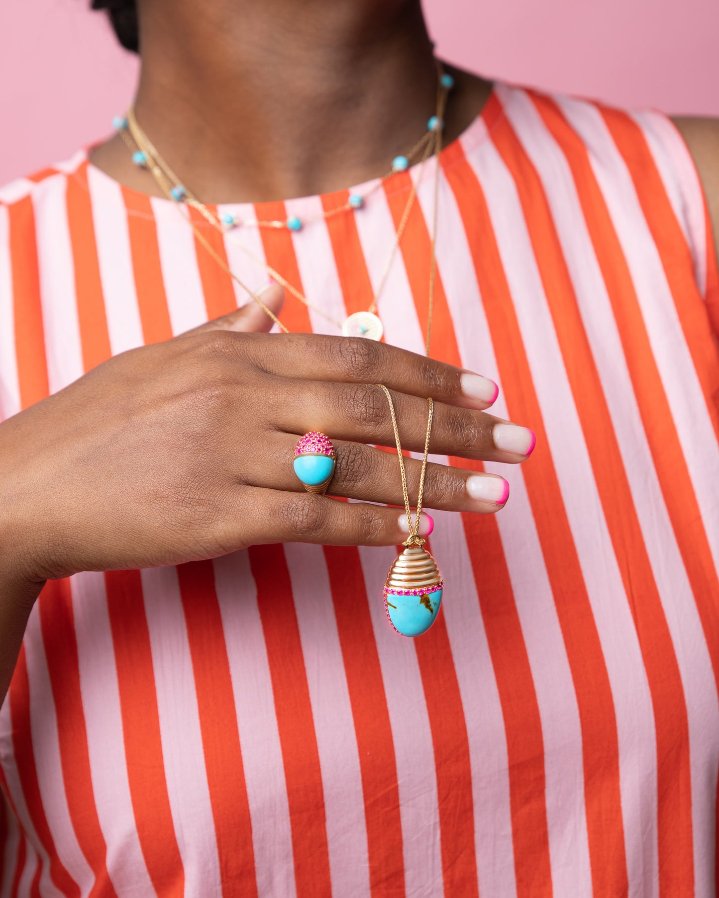 Found Cap Cocktail Ring - Turquoise & Pink Sapphire