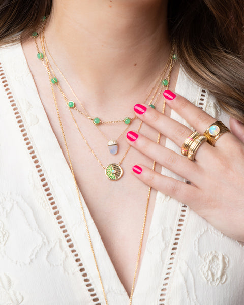 Found Ribbed Stacking Band Ring - Tsavorite