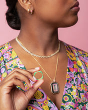 Load image into Gallery viewer, Spark Emerald Cut Pendant Necklace - Black Mother of Pearl &amp; Pink Sapphire
