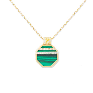 Spark Octagon Pendant Necklace - Malachite & Diamond