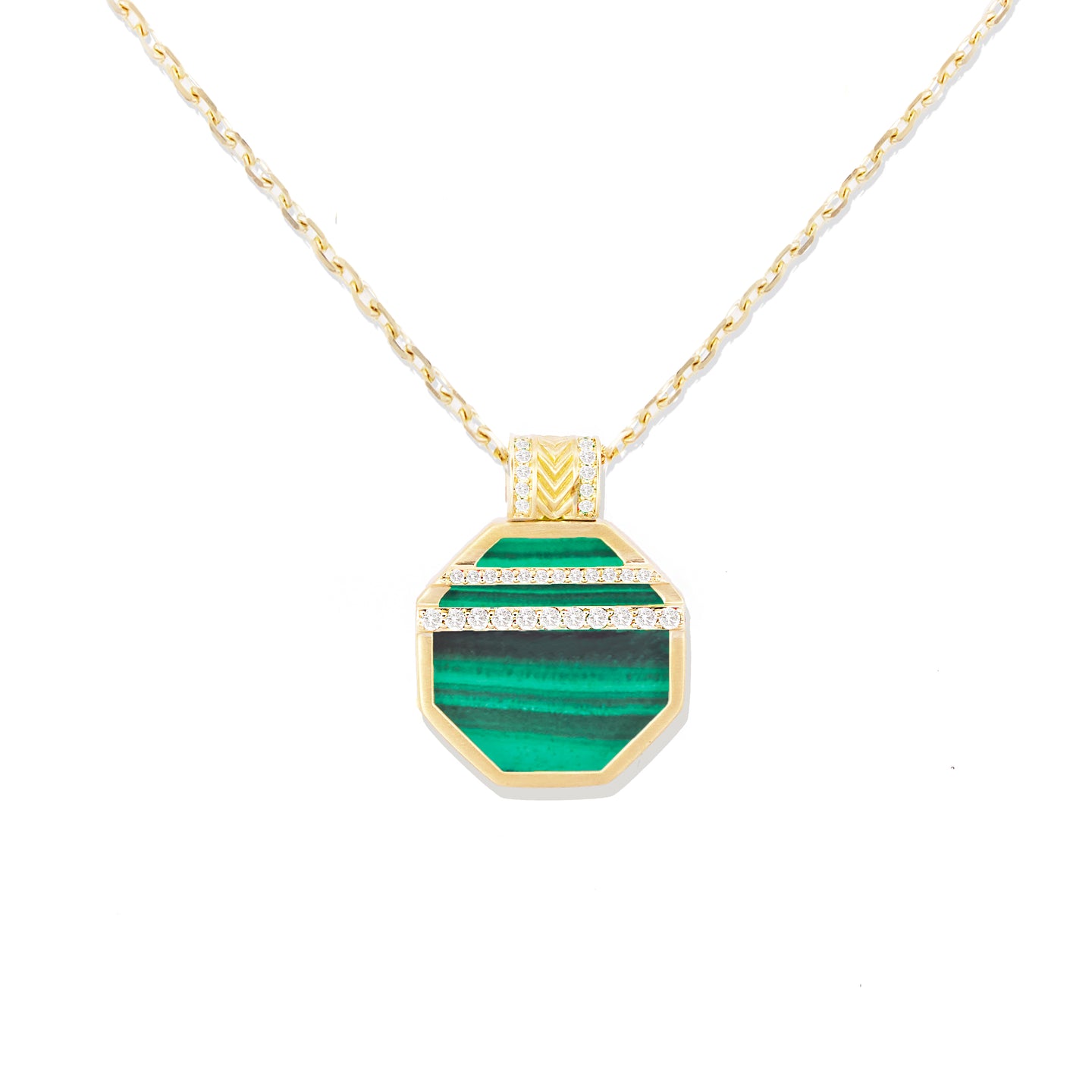 Spark Octagon Pendant Necklace - Malachite & Diamond