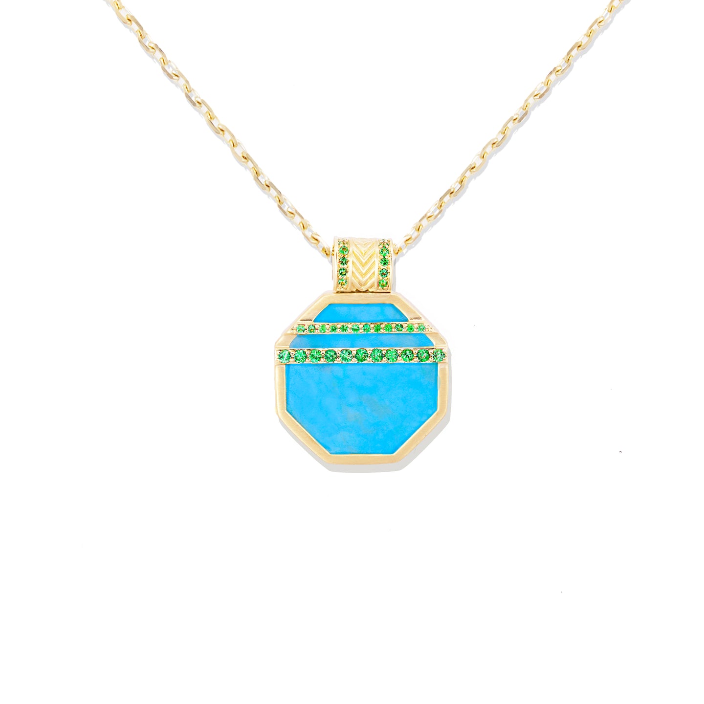 Spark Octagon Pendant Necklace - Turquoise & Emerald