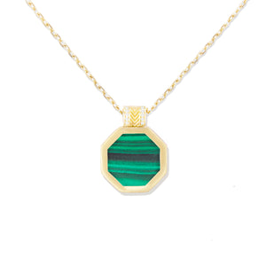 Spark Octagon Pendant Necklace - Malachite & Diamond