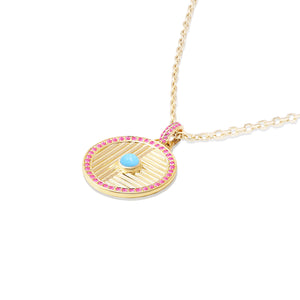 Found Large Disk Pendant - Pink Sapphire & Turquoise
